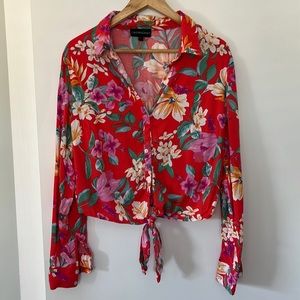 Cynthia Rowley Hawaiian Tie Front Button Blouse